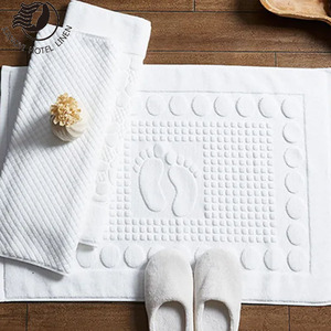 Tapis de bain d'hôtel blanc 100% coton tissé jacquard 50*80CM, serviette de sol à séchage rapide - Product Image 4