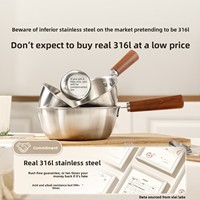 Casserole à nouilles instantanées en acier inoxydable 316, qualité alimentaire, multi-usage, mini casserole avec couvercle en verre et poignée en bois, compatible gaz et induction