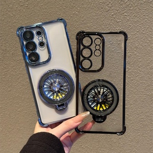 Étui de téléphone portable en acrylique avec support magnétique électroplaqué pour Samsung S26 S25 S24 ultra A55, coque transparente avec protection d'objectif en verre et diamants - Product Image 2