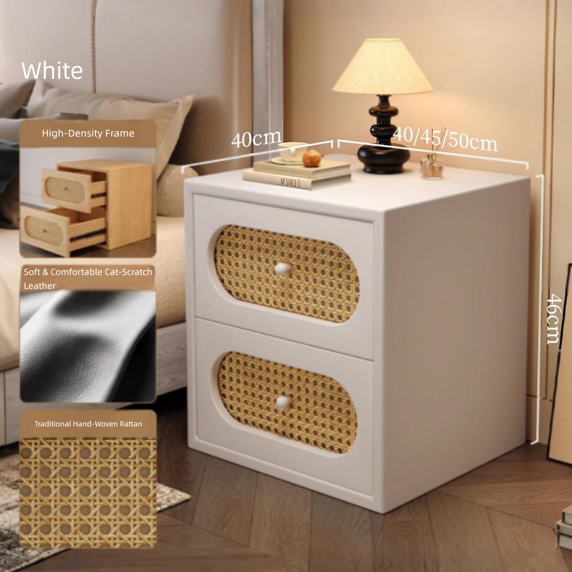 Cream white [solid wood drawers + ancient handmade rattan]