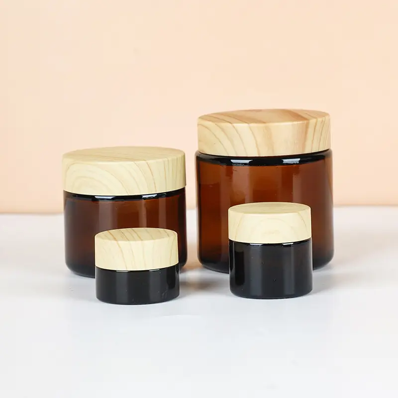 Envases de bambú vacíos de 5/15/30/50/100/200ml ecológicos, tarro de crema para el cuidado de la piel, tarro de vidrio esmerilado con tapa de madera de bambú