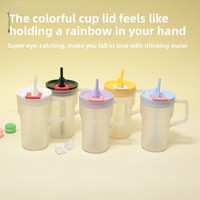 Gobelet à paille Unai créatif et élégant de style américain, double usage ; Gobelet de voiture en plastique monocouche minimaliste de 22 oz avec couvercle et poignée ; Parfait