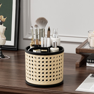 Rotatable Storage Cylinder With Partitions For Makeup Brushes And Stationery Desktop Organizer Multifunctional Home Office Use - Product Image 1