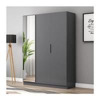 Nouvelles Armoires de Chambre à Coucher Grises, Blanches, en Bois, à Portes Battantes en Verre et Bois, avec Miroir, pour Appartement et Hôtel – Meuble de Rangement