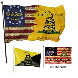 阳光定制美国新设计3X5FT英尺3层双面遮阳旗美国独立日不要踩在我身上蛇旗Gadsden F