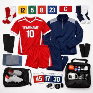 Kit de Entrenamiento Deportivo Personalizado con Camiseta, Pantalones Cortos, Calcetines, Brazalete de Capitán, Peto, Bolsa y Solución de Empaque - Product Image 1