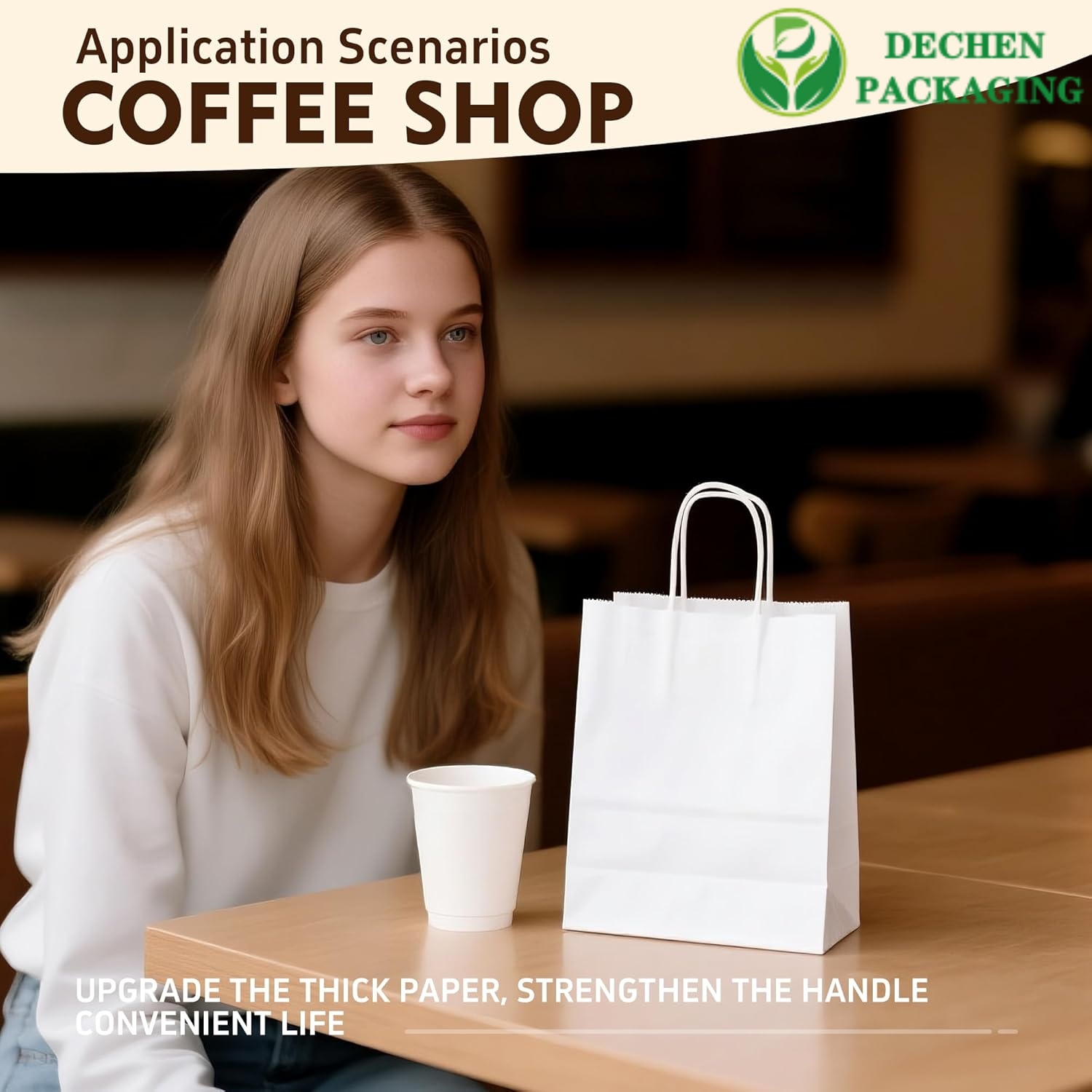 Bolsas de compras de papel kraft impreso marrón con asas