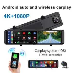 12 polegadas dual lens 2K registro sem fio carplay espelho carro dvr com wi-fi e estacionamento monitor suporte max 128G cartão carro caixa preta