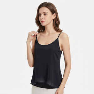 <b>Women's</b> <b>Navy</b> Silk Chiffon <b>Tank</b> <b>Top</b> Scoop Neck Minimalist Style Breathable Woven Solid Color Regular Length Bangladesh 180g - Product Image 3