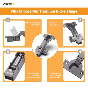 家具ヒンジHG9790チタンニッケルメッキキャビネットヒンジ3D調節可能クリップ - Product Image 6
