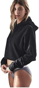 Vente en Gros Sweat à Capuche Court pour Femmes Pull d'Entraînement Uni avec Logo Positionné sur le Devant - Product Image 6