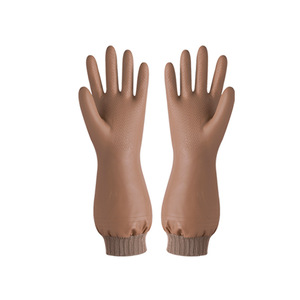 Guantes de limpieza para el hogar, guantes de goma impermeables y gruesos para lavar platos con puños con cordón, color sólido, aproximadamente 34 cm - Product Image 5