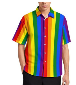 LGBTQ 게이 프라이드 셔츠 무지개 깃발 남성용 LGBT 버튼 다운 셔츠 - Product Image 1
