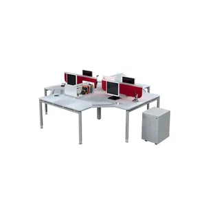 โต๊ะทำงานสีขาวทันสมัยโต๊ะ4ที่นั่งแบบแยกส่วนสีขาวหรูหราโต๊ะเวิร์กสเตชันสำนักงานโต๊ะเวิร์กสเตชัน