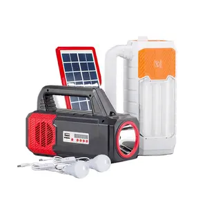 Mini kit di illuminazione solare set palmare faro di emergenza luci a led ricaricabile con USB e radio