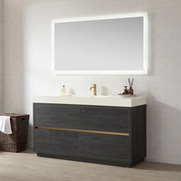 Set Kabinet Kamar Mandi Kayu Modern Eropa yang Dipasang di Dinding dengan Wastafel Ganda