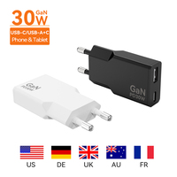 Chargeur USB-C PD GaN 30W pour téléphone et tablette, compatible US DE UK AU FR, fourni par l'usine