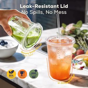 Gobelets ronds jetables transparents de 16 oz avec couvercles et pailles, sans BPA, pour bubble tea, café, milkshakes, boissons froides et fêtes - Product Image 4