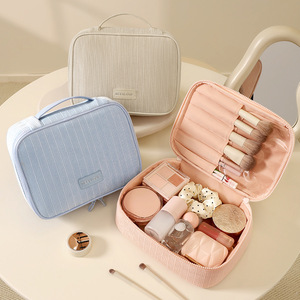 Beilian Makeup Bag Large Capacity Corduroy Cosmetic Storage Travel Toiletry Bag Rectangle Pink Beige Blue Gray - Product Image 1