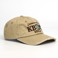 Casquette de baseball unisexe en coton délavé et vieilli, style déstructuré, ajustable, couleur kaki, pour la vente en gros