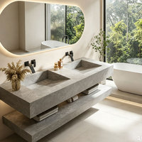 Ensemble de meuble-lavabo de salle de bain en pierre frittée sur mesure, avec vasque intégrée sans joint, simple ou double, suspendu au mur