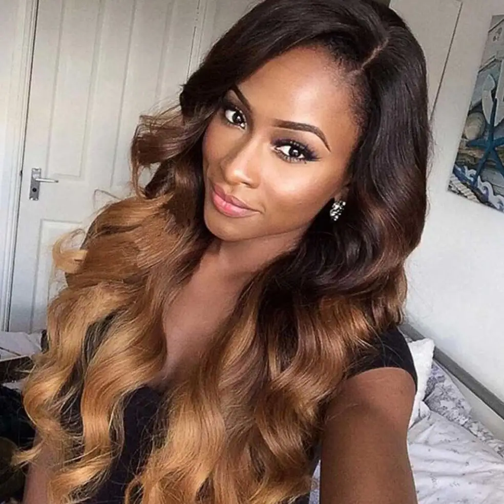 Peluca sintetica Wholesale Synthetic 13*6 Lace front Brown Highlight Long Body wave wigs High quality for black women