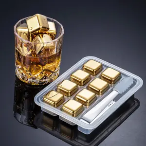 Factory direct gold color square reusable chilling ice cubes stainless steel whiskey stone for drinks