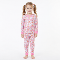 Ensemble pyjama OEM/ODM pour fillettes, imprimé planche de surf, 2-7 ans, manches longues, coton respirant, vêtements de détente pour enfants, pour dormir