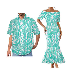 Camisas de Pareja Personalizadas con Diseño Tribal Polinesio Elei, <span class=keywords><strong>2</strong></span> Piezas, Camisa de Manga Corta y Vestido de Cola de Pez con un Hombro Descubierto - Product Image 4