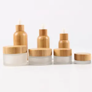 Naturholz Vorrats gläser Benutzer definierte Bambus ätherische Öl Tropf flasche Kosmetik behälter 30ml 50ml 100ml Glas