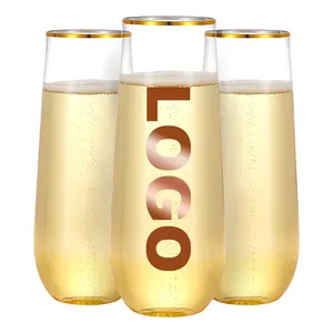 Verres de 9oz lavables au lave-vaisselle Verre de mariage Verre à vin en polycarbonate Flûtes à champagne sans pied en plastique pour mariage