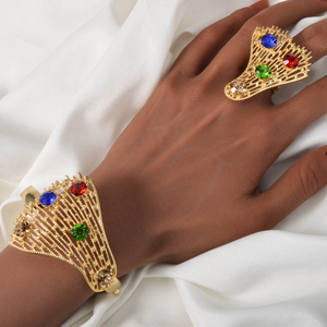 Ensemble de bijoux de mariage pour mariée, plaqué or 18 carats, en laiton, avec zircon, collier, bracelet, bague, boucles d'oreilles - Product Image 3