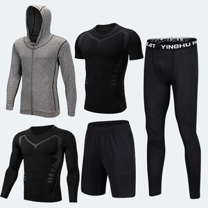 Deportes gimnasio rápido seco camiseta medias cinco piezas conjunto <span class=keywords><strong>de</strong></span> traje <span class=keywords><strong>de</strong></span> los hombres <span class=keywords><strong>de</strong></span> ropa <span class=keywords><strong>de</strong></span> Fitness - Product Image 4