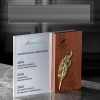 Trophée moderne en bois et cristal personnalisable avec gravure laser, idéal pour les entreprises – Meilleures ventes