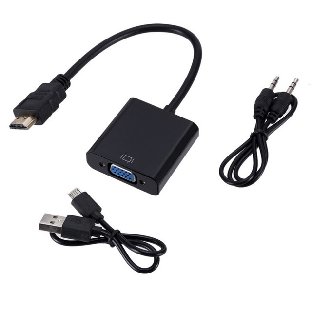 HDMI to VGA Converter Adapter Cable With Micro-USB Power and 3.5MM Audio Jack Cable Adapter Male to Female 1080P for PS4 DVD