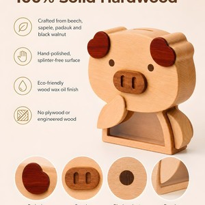 Hucha de madera transparente de acrílico para niños, caja de dinero visible para edades de 2 a 4 años, decoración de escritorio - Product Image 4