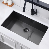 Évier de cuisine moderne en acier inoxydable à arc simple de calibre 16 noir sans robinet