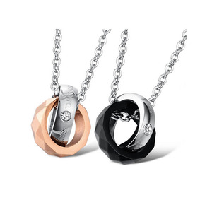 Collar de pareja de estilo europeo americano, diseño geométrico entrelazado de acero de titanio, regalo de San Valentín para mujer - Product Image 1