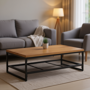 Acacia Wood Coffee <b>Table</b> With Storage Metal Frame Modern Industrial Living Room Furniture <b>Brown</b> Top - Product Image 2