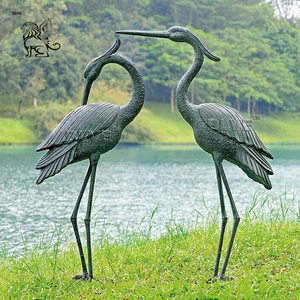BLVE personalizado jardín al aire libre tamaño real antiguo-moderno estanque <span class=keywords><strong>Metal</strong></span> latón pájaro decoración bronce Garza escultura - Product Image 1