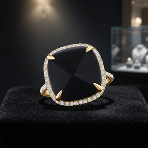Women's Rose Gold <b>Ring</b> With Natural Black <b>Cushion</b> Band Design Everyday Wear Jewelry 10K 14K 18K Gold 925 935 Silver - Product Image 1