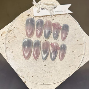 Vente en gros à bas prix, bulles bleu <span class=keywords><strong>pastel</strong></span> rêveuses, nœuds mignons, œil-de-chat filigrané, semi-fait main, tissé à la machine, ongles décoratifs - Product Image 1