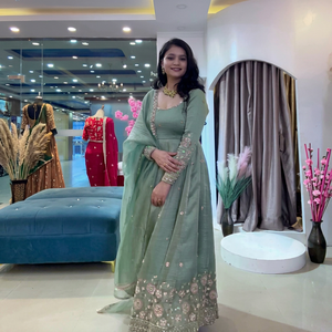 <b>Women</b> Sage Green Embroidered Kurta Set with Dupatta Floor Length Ethnic Salwar Suit <b>Party</b> <b>Wear</b> - Product Image 1