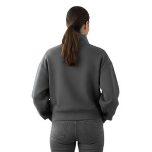 Sweat-shirts gris personnalisés à col montant effet vieilli pour femmes, prix de gros, sweats à col roulé à marque privée - Product Image 3