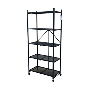 Black 5-Layer Carbon Steel Rolling Shelf With <b>Wire</b> Mesh Adjustable Multi-Level Storage <b>Rack</b> With Wheels - Product Image 1