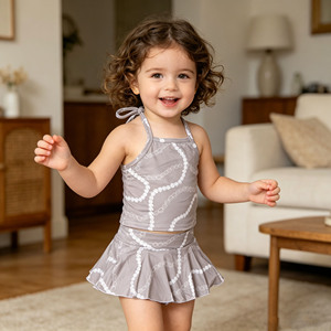 Conjunto <span class=keywords><strong>de</strong></span> Pantalones Cortos con Volantes y Tirantes Ajustables con Estampado Personalizado B6, Conjunto <span class=keywords><strong>de</strong></span> Ropa para <span class=keywords><strong>Niñas</strong></span> sin Mangas <span class=keywords><strong>de</strong></span> Algodón Orgánico y Spandex - Product Image 5