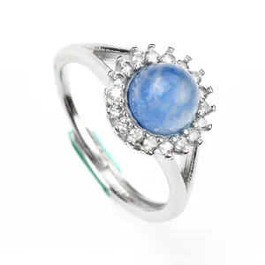 Natürliche Aquamarin Kristall Edelstein Ringe Exquisite 7-8mm Messing Kristall Ring