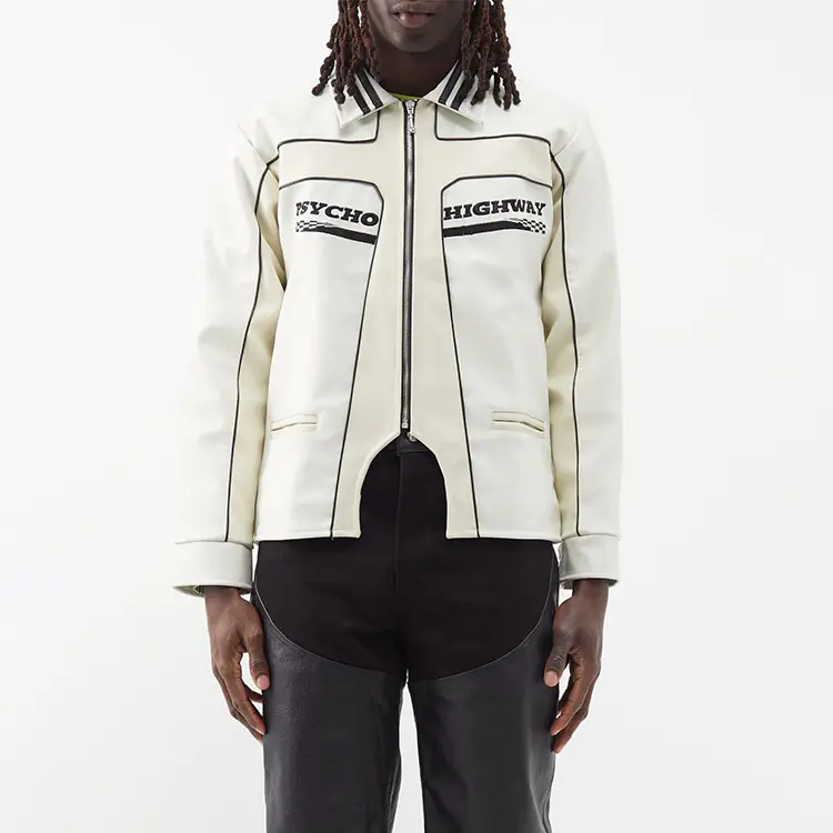 Jaqueta de couro pu com design novo, jaqueta de retalhos e subolmação masculina com zíper de carga