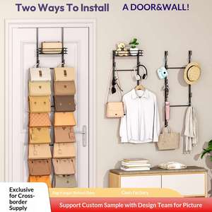 Over Door Wallet Organizer Wall Mounted 16 Hooks Metal <b>Basket</b> for Bag/Purse <b>Storage</b> Rack Modern Simplicity Style More 8 Layers - Product Image 4