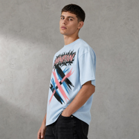 T-shirt graphique T15 MINFAN en coton 100 % pour homme, coupe ample à manches courtes, imprimé rétro à pincel croisé, style streetwear décontracté